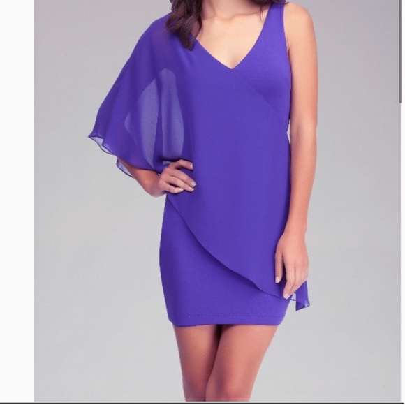 Bebe Asymmetrical Flutter Sleeve Printed Dress (M, Blue/Floral) - Picture 10 of 13